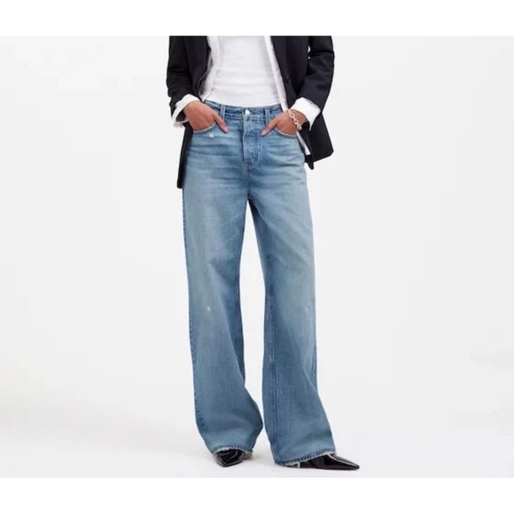 Madewell Denim - Madewell Low-Slung Baggy Jeans Womens 29 Blue Distressed Wide Leg Cotton